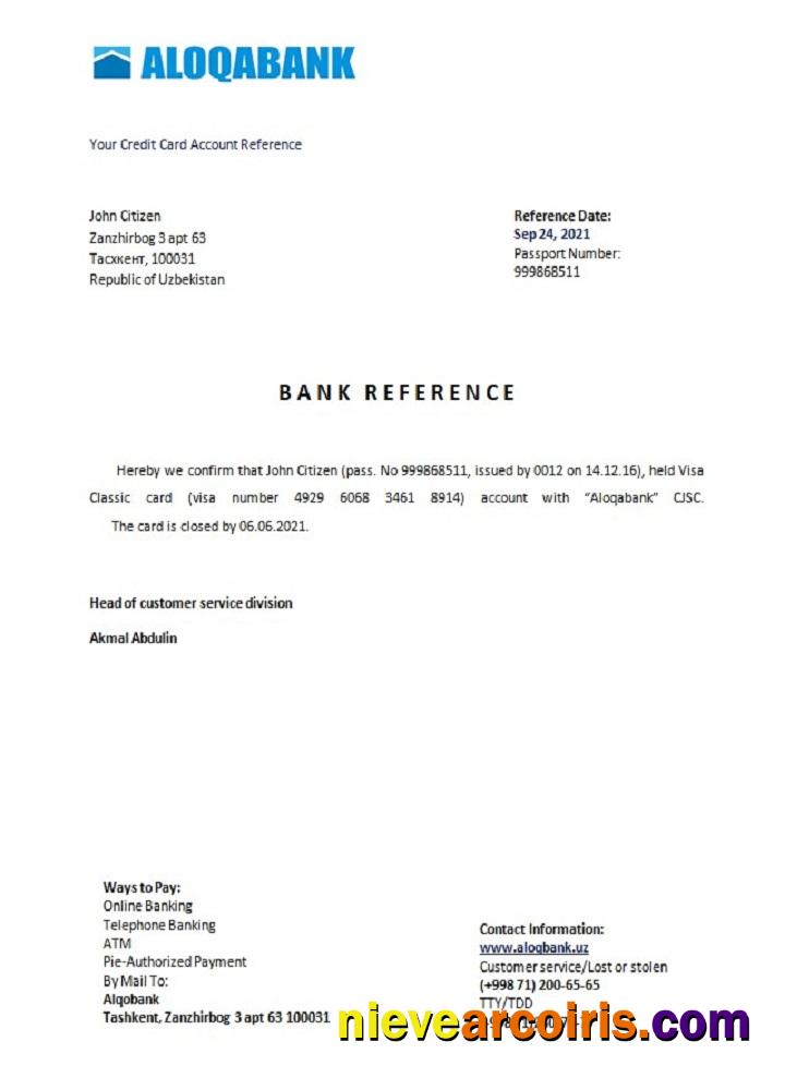 Uzbekistan Aloqabank closure reference